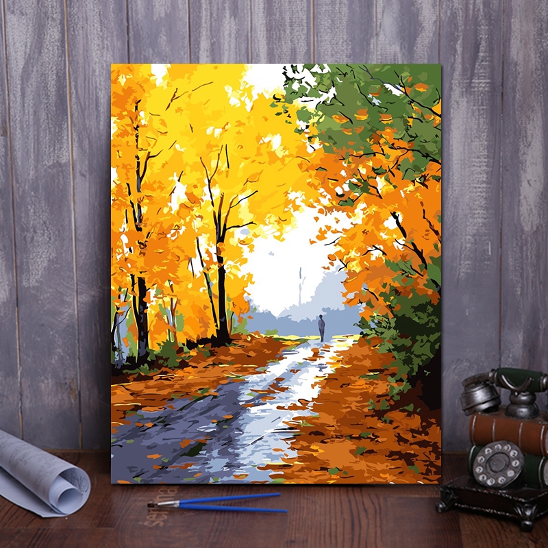 DIY digital oil painting flowers landscape anime characters hand-painted custom decorative painting autumn suburban landscape