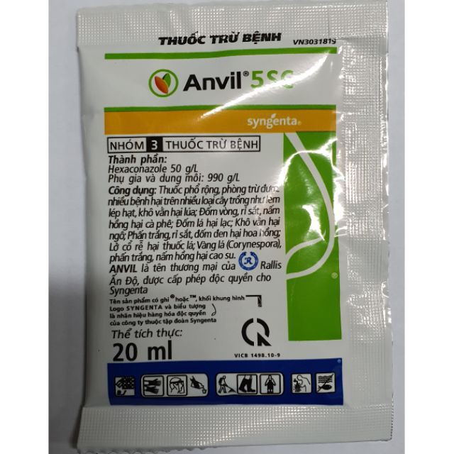 Chế phẩm trừ nấm bệnh cho cây Anvil 5SC chính hãng Syngenta  (20ml)
