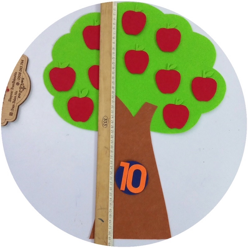 [ HỌC LIỆU BÓC DÁN VẢI NỈ ] Montessori 47x36cm Cây xanh chữ số  - đồ chơi mầm non tự làm, đồ dùng trang trí lớp.
