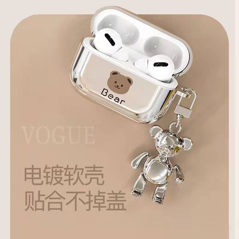 Vỏ bảo vệ hộp sạc tai nghe bằng silicon Bear họa tiết hoạt hình mạ điện cho AirPods Pro AirPods 1 AirPods Pro 2nd  Airpods 3