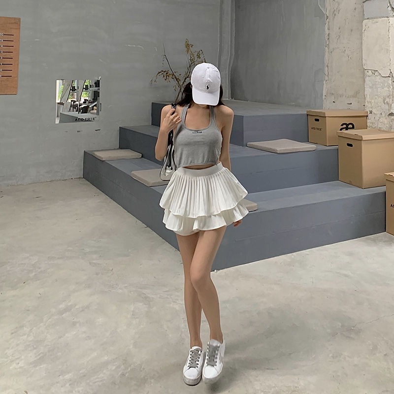 Chân váy nữ, chân váy tầng xếp ly bồng 2 màu trắng đen freesize 45-48kg SKUCV-09A  1990clother