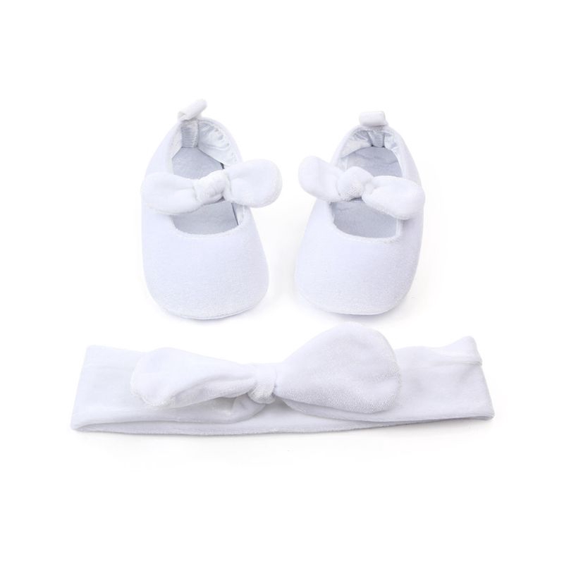Bộ 2 món / bổ đôi giày tập đi bằng cotton phối nơ chống trượt + băng đô xinh xắn cho bé sơ sinh