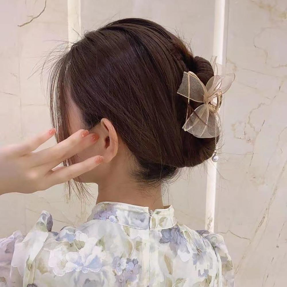 Kẹp Tóc Kim Loại Hình Nơ Phối Ren Phong Cách Retro Cho Nữ