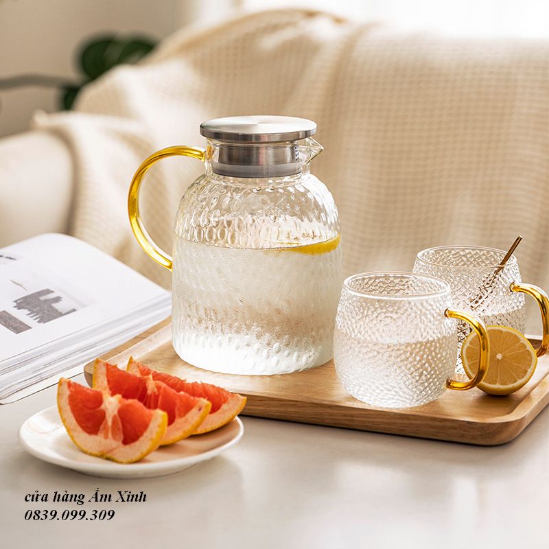 Bình thủy tinh pha trà hoa, Bình Detox - Bình đựng nước dung tích 1300-1800 ml