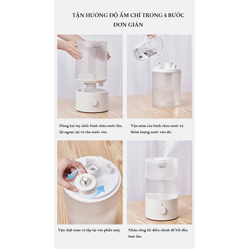 [HÀNG CHÍNH HÃNG] MÁY PHUN SƯƠNG KHUẾCH TÁN TINH DẦU MIDEA MÁY TẠO ẨM, dung tích lớn 3.5L, công suất lớn