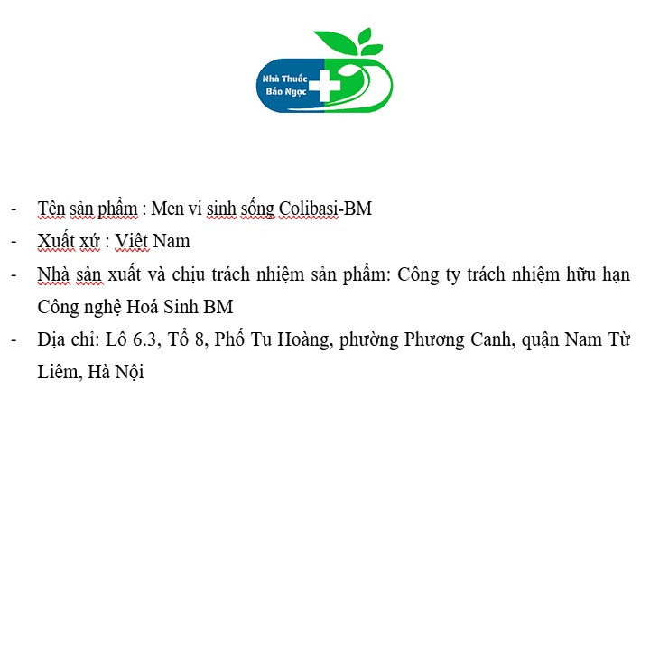 Men vi sinh sống Colibasi-BM hỗ trợ rối loạn tiêu hóa lợi khuẩn đường ruột