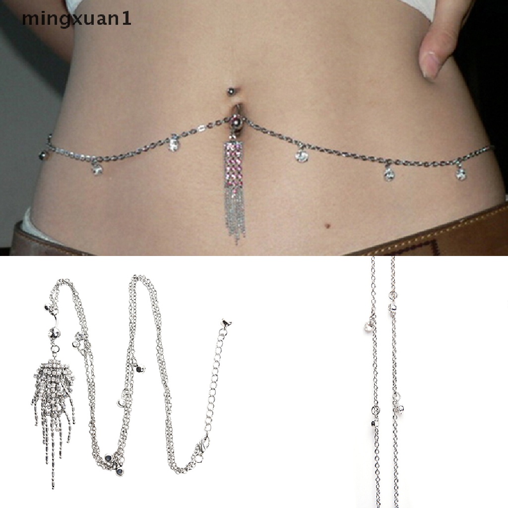 Khuyên Rốn Phối Dây Xích Tua Rua Đính Đá Pha Lê 14G mingxuan1 Cho Nữ