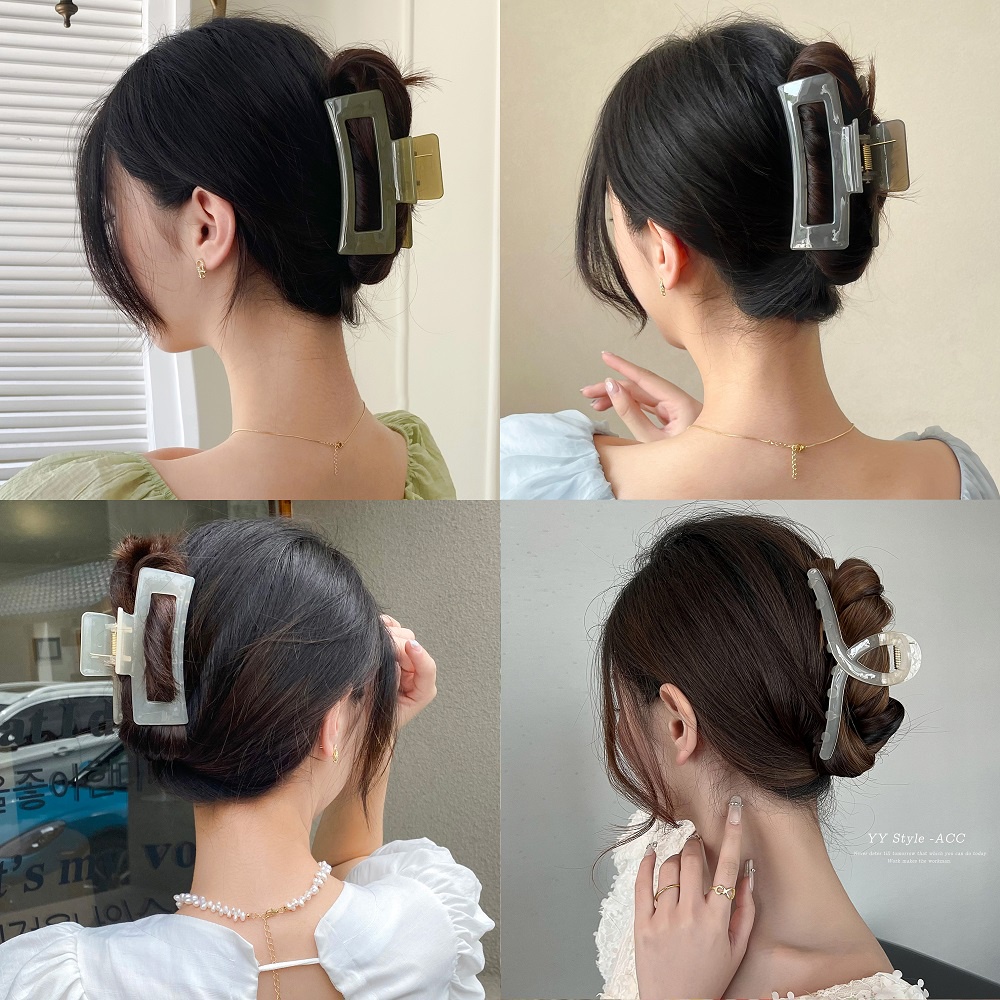 Kẹp Tóc Càng Cua Bằng Acrylic Hình Hoa / Bướm Màu Trơn Thanh Lịch Cho Nữ