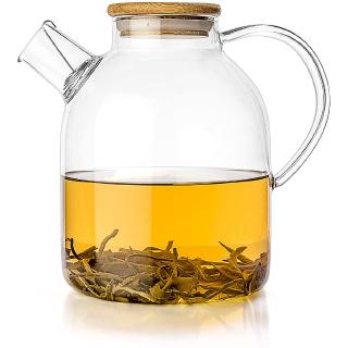 Bình nước thủy tinh trong suốt nắp đậy bằng tre chịu nhiệt dung tích 1/1.8l