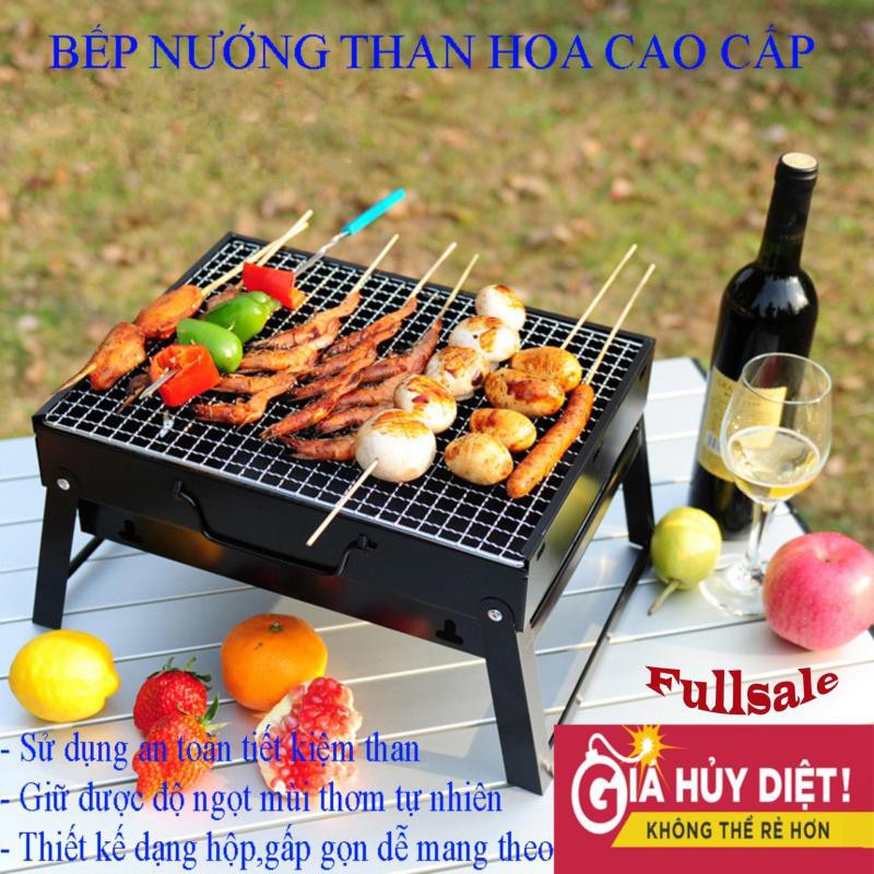 Bếp nướng than hoa vuông gấp gọn thiết kế vỉ nướng, khay tản nhiệt bằng inox siêu bền, dễ mang đi và sử dụng