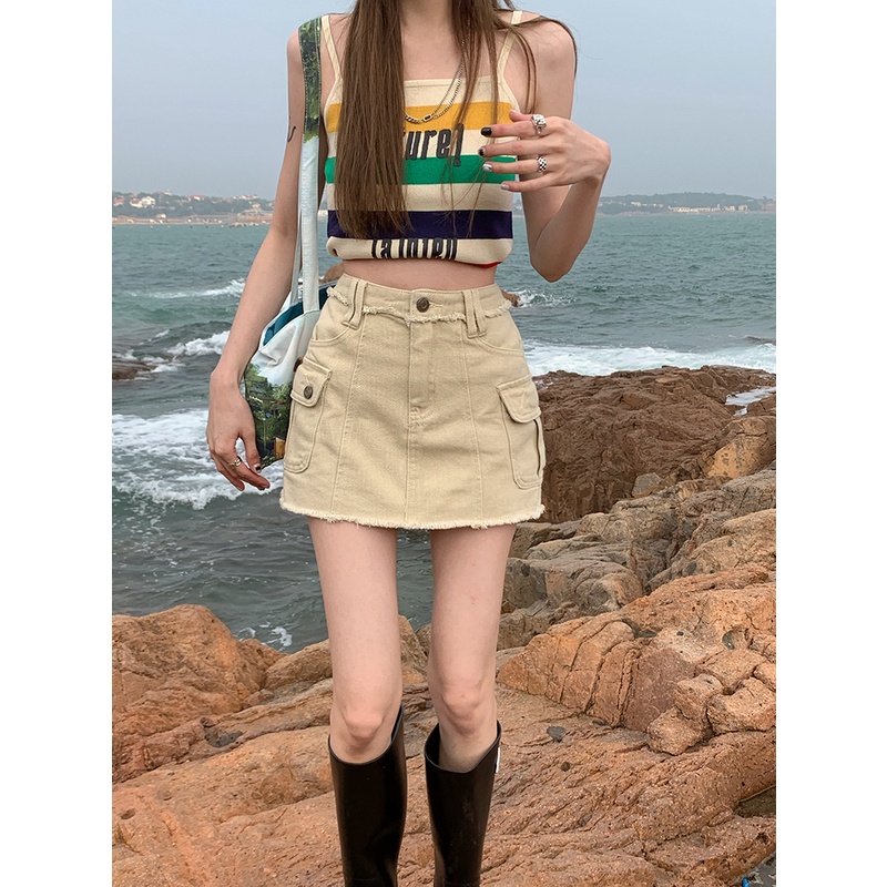 Chân Váy Denim Ngắn Phong Cách Retro Thời Trang Hàn Quốc Dành Cho Nữ