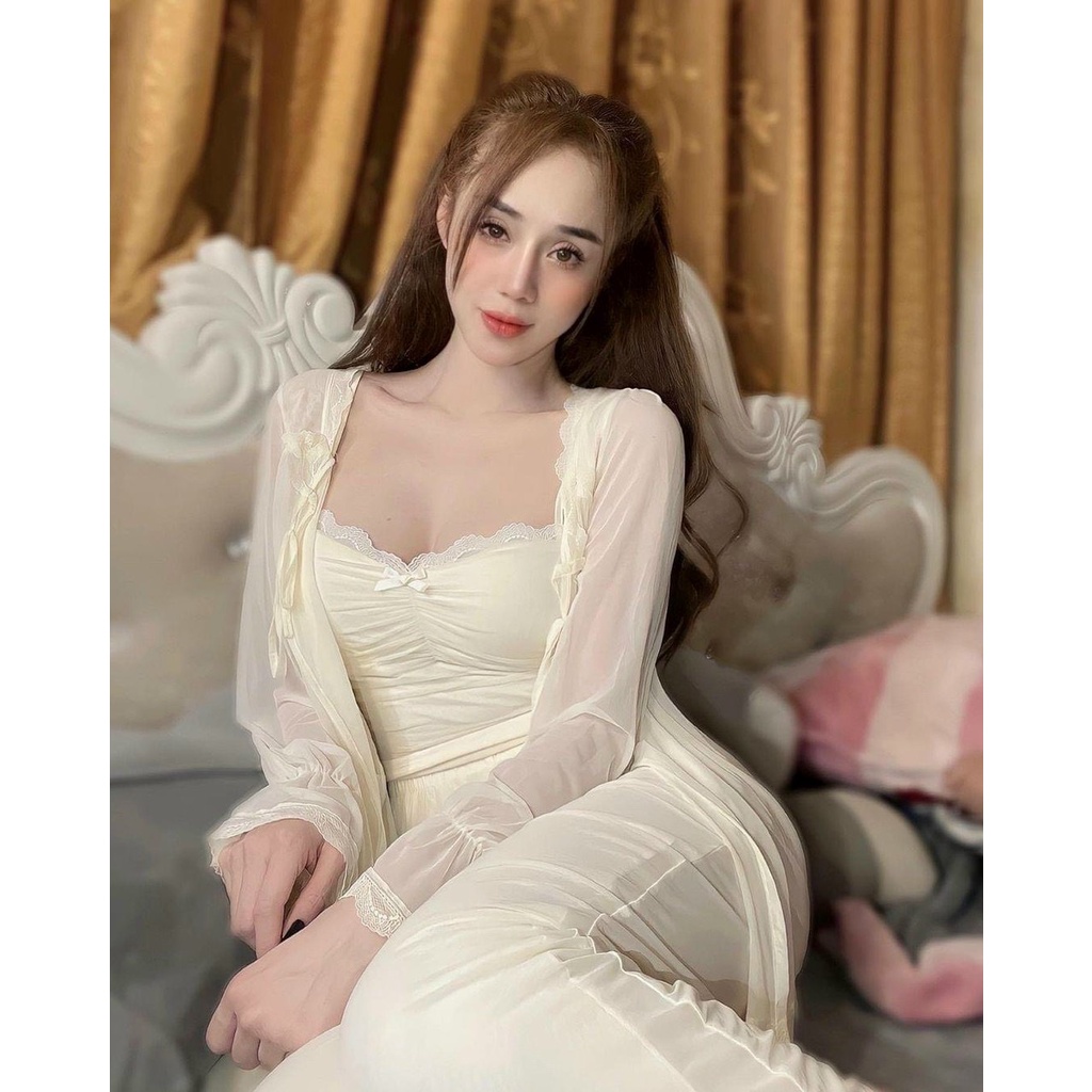 Set Choàng Trắng Quần Dài Nữ  - Lụa Quảng Châu Cao Cấp - FreeSize