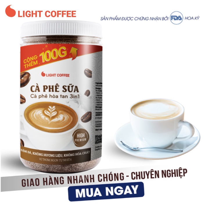[Mã BMBAU50 giảm 7% đơn 99K] Cà phê sữa hòa tan 3in1 Light Coffee không hương liệu, vị cà phê đậm đà - Hủ 600gr