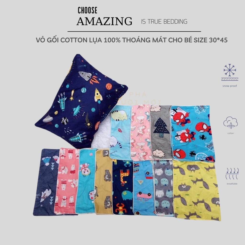 Vỏ (áo) gối Cotton 100% dùng thay thế cho bé size 30-45