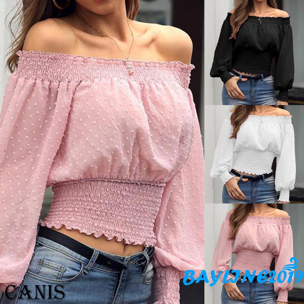 Áo thun chiffon tay dài hở vai gợi cảm cho nữ