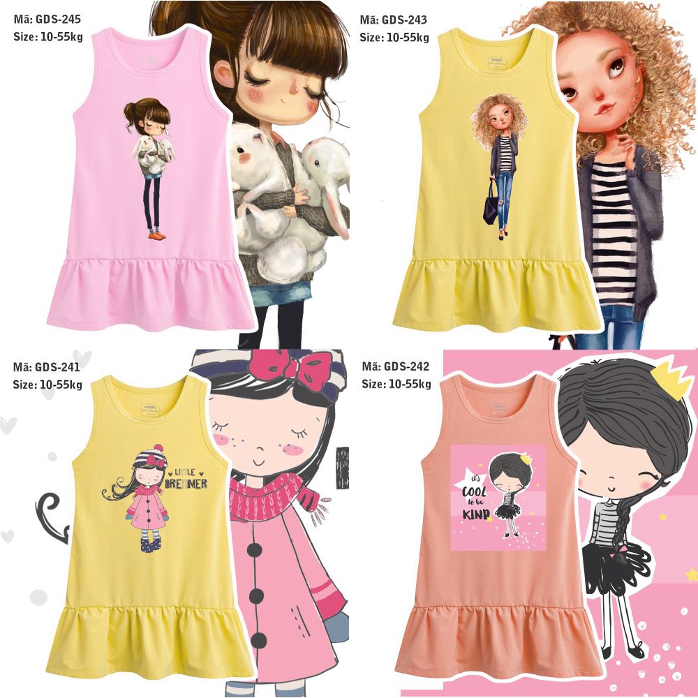 Đầm thun bé gái size nhỏ, trung, đại 11-55kg, giao mẫu ngẫu nhiên