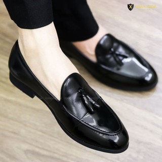 [XẢ HÀNG] GIÀY DA NAM_CHẤT LIỆU DA PU  MỀM_ĐẾ CAO SU NON ĐI ÊM CHÂN_MÀU ĐEN CÓ CHUÔNG_MÃ X101
