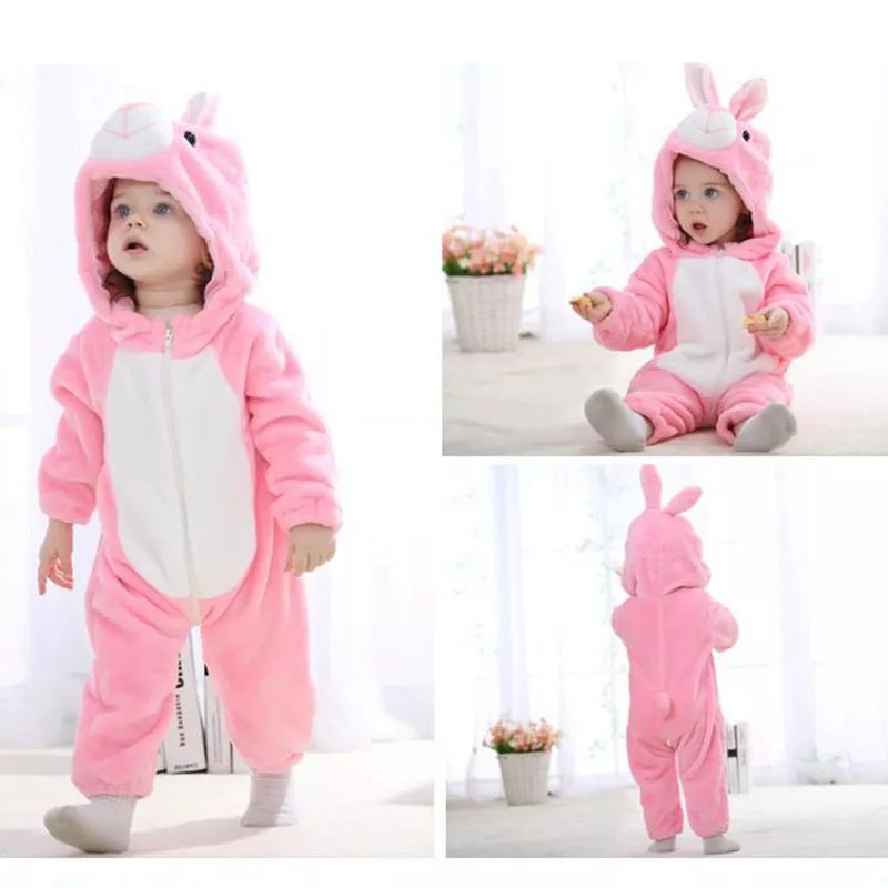 Bộ đồ ngủ lông cừu liền thân hình thỏ Bunny màu hồng dành cho bé 0-36 tháng