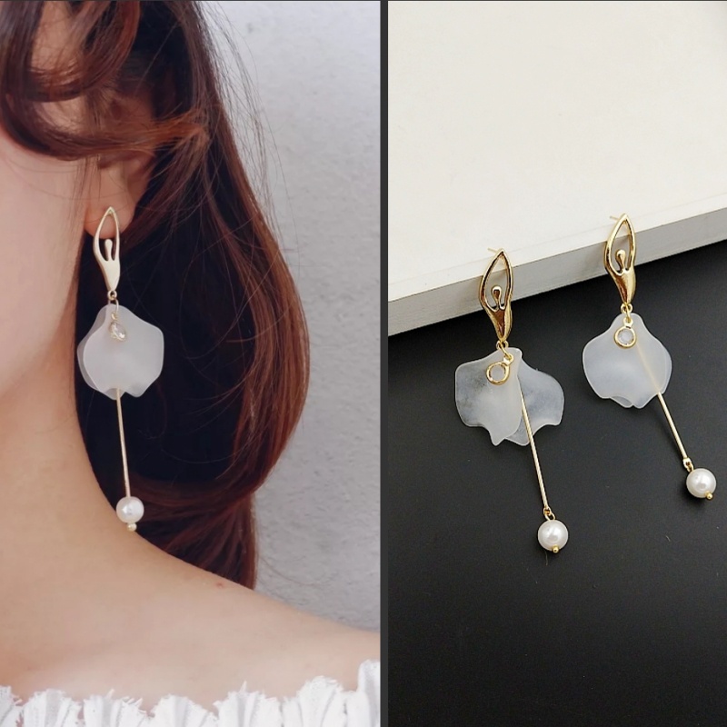 Đôi hoa tai tua rua cổ điển hình cánh hoa dáng dài đính pha lê nhân tạo cho nữ