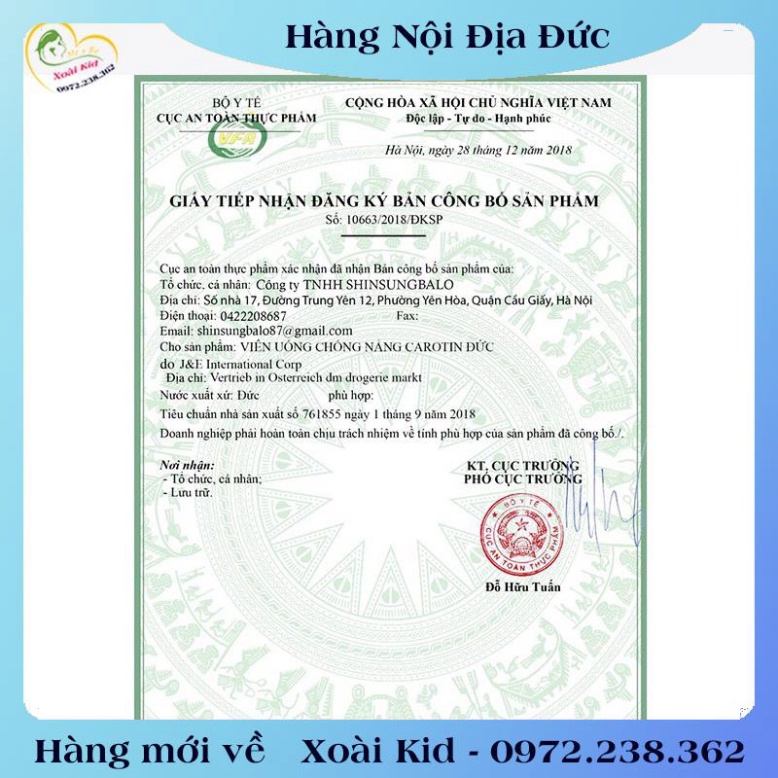 Viên uống chống nắng Mivolis Carotin 60 viên nội địa Đức -Đủ Bill
