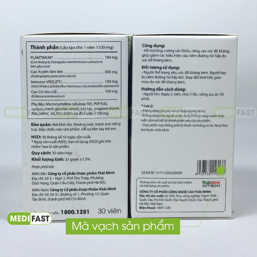 Tăng cường sức đề kháng X3 Immune Thái Minh từ Xuyên tâm liên Hộp 30 viên, nâng miễn dịch đường hô hấp