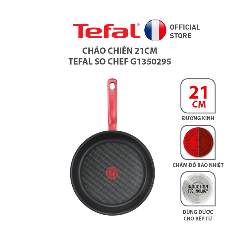 Chảo chiên chống dính đáy từ Tefal So Chef 21cm Đỏ - Hàng chính hãng- bảo hành toàn quốc