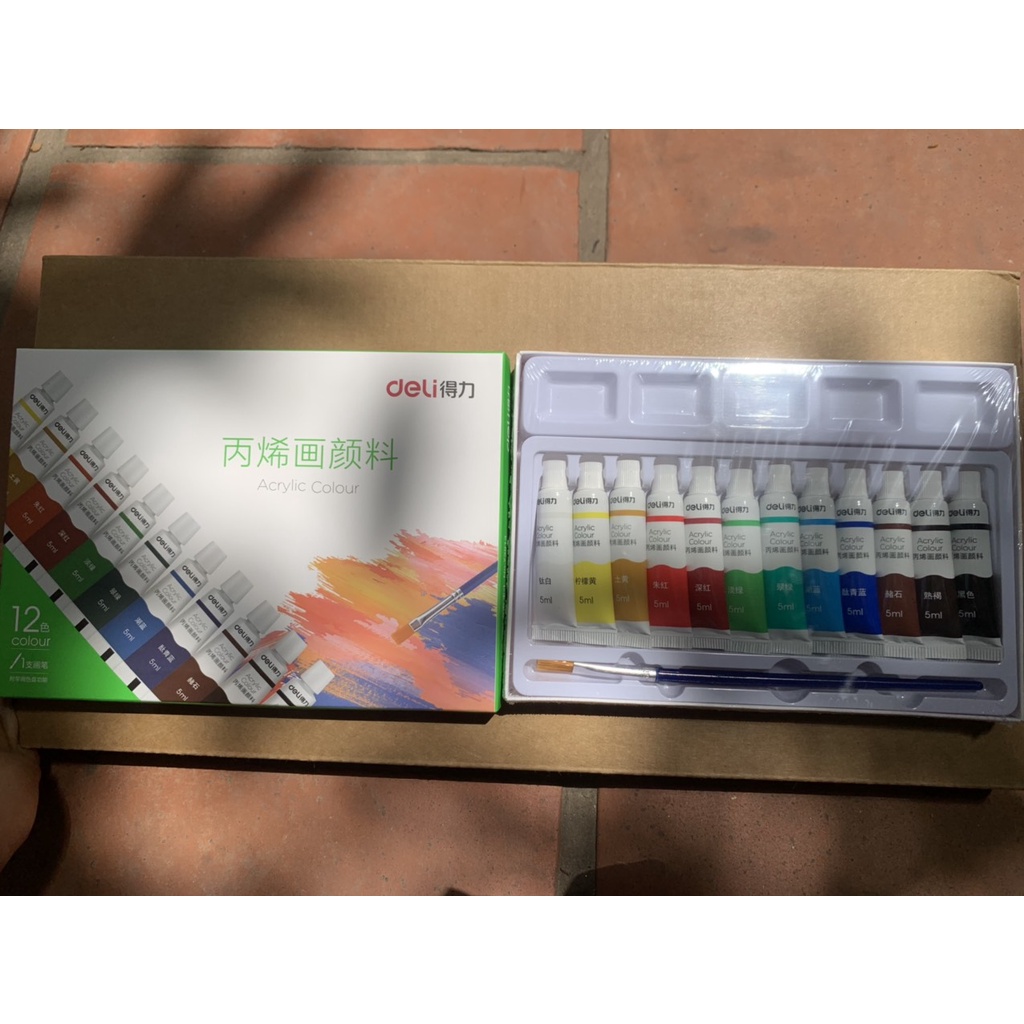 Màu nước acrylic dạng tuýp 5ml chuyên nghiệp Deli dùng để vẽ vải giày tường 12/18/24 màu - 73913 73914 73915
