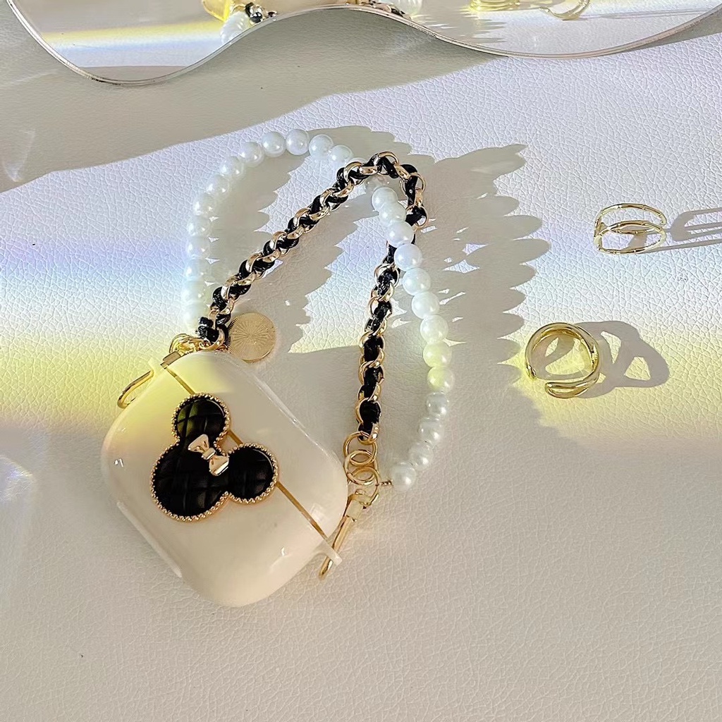 Vỏ Bảo Vệ Hộp Sạc Tai Nghe Bluetooth Mềm Hình Đầu Chuột Mickey Màu Đen Kèm Dây Xích Cho airpods1/2 Pro 3