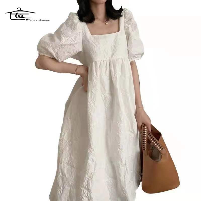 Đầm Tay Phồng Ngắn Dáng Rộng Thời Trang Mùa Hè Hàng Mới Dành Cho Nữ 2021