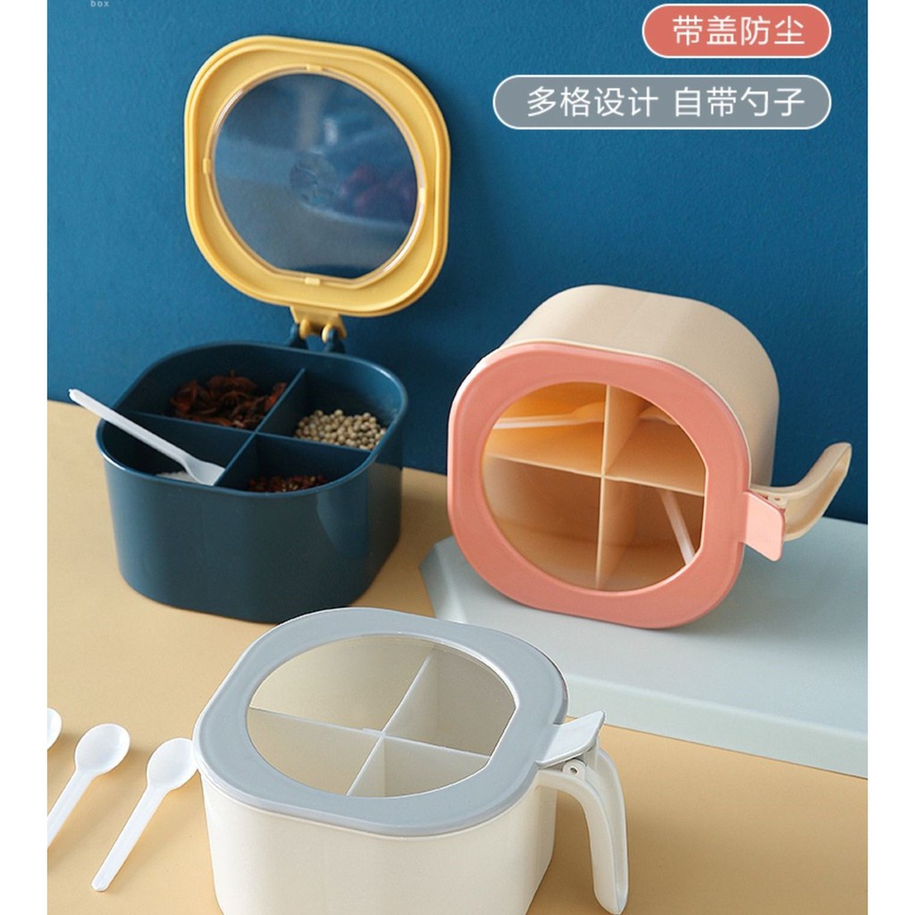 Hộp đựng gia vị 4 ngăn có nắp đậy tặng kèm thìa ECOCO