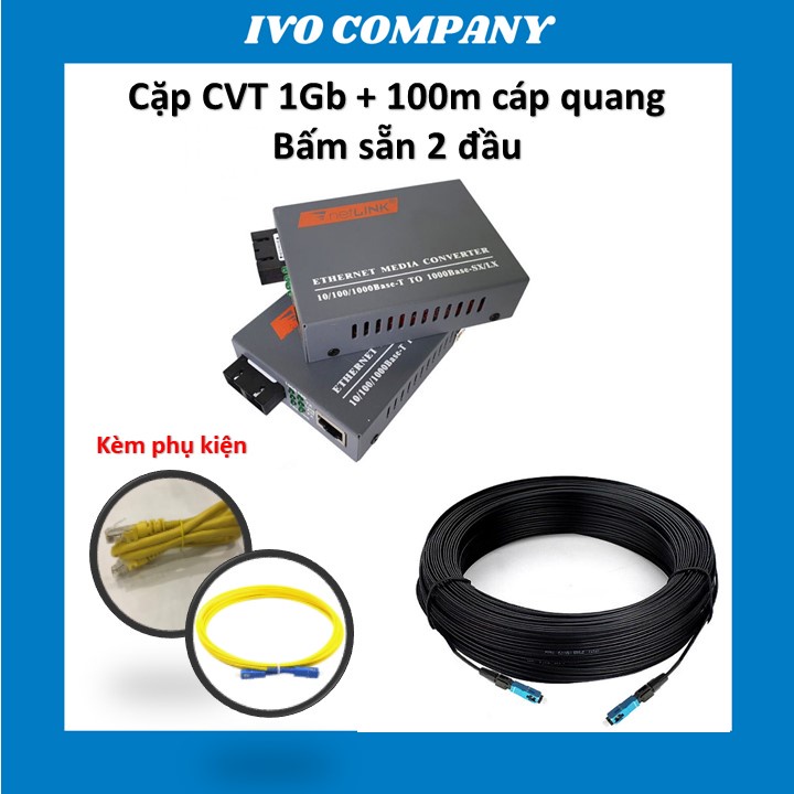 Combo 100m Cáp Quang Bấm Sẵn + Cặp Converter 1000Mbps + Kèm Phụ Kiện