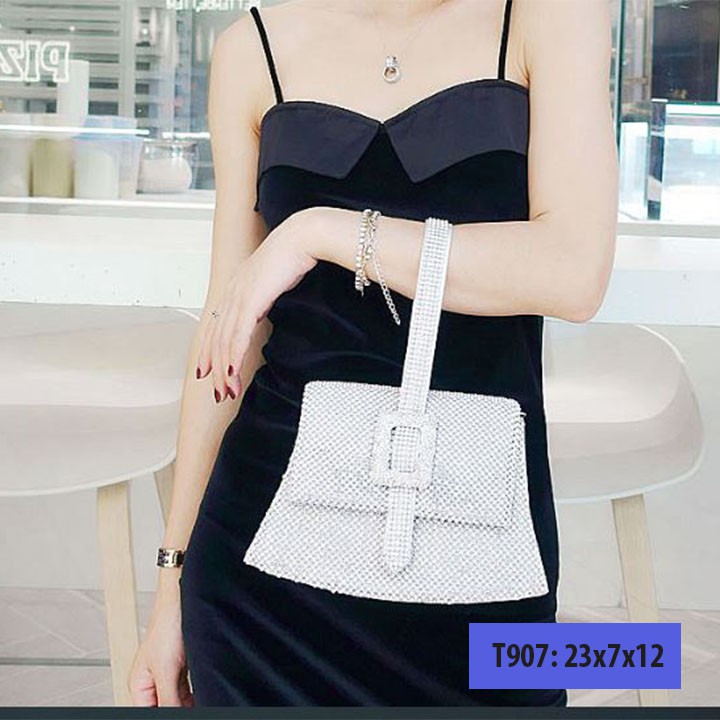 Ví nữ cầm tay dự tiệc đẹp, bóp cầm tay nữ dự tiệc, cưới đính đá dáng vuông sang trọng - T907
