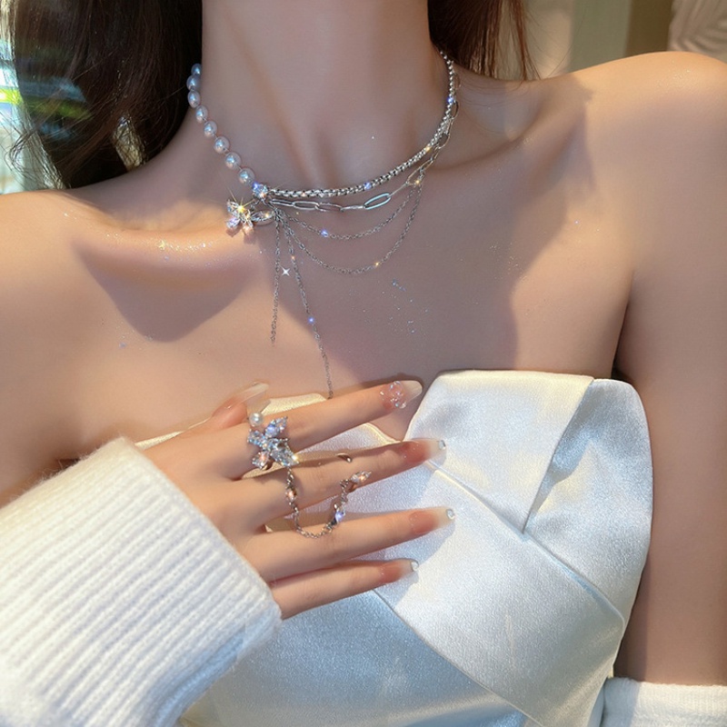 Vòng cổ Hình Bướm Đính Ngọc Trai Nhân Tạo Tua Rua Thời Trang