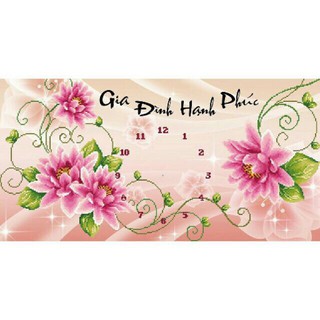 Tranh đính đá đồng hồ gia đình hạnh phúc