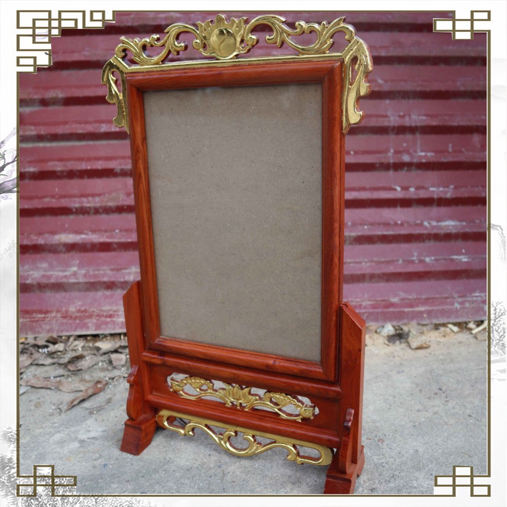 Khung hình thờ 18x24 đơn hoa lá tây rát vàng gỗ hương giá rẻ