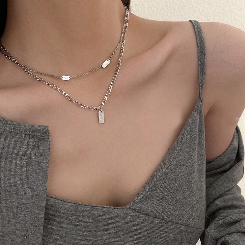 Dây chuyền nữ, vòng cổ nữ bạc 2 vòng họa tiết chữ Love [ Novset_official ]