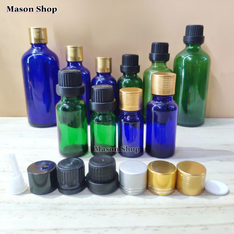 LỌ ĐỰNG TINH DẦU thủy tinh Nắp Vặn NHỎ GIỌT 10ml 20ml 30ml 50ml 100ml VỎ CHAI CHIẾT SERUM MỸ PHẨM Xanh dương/Xanh lá