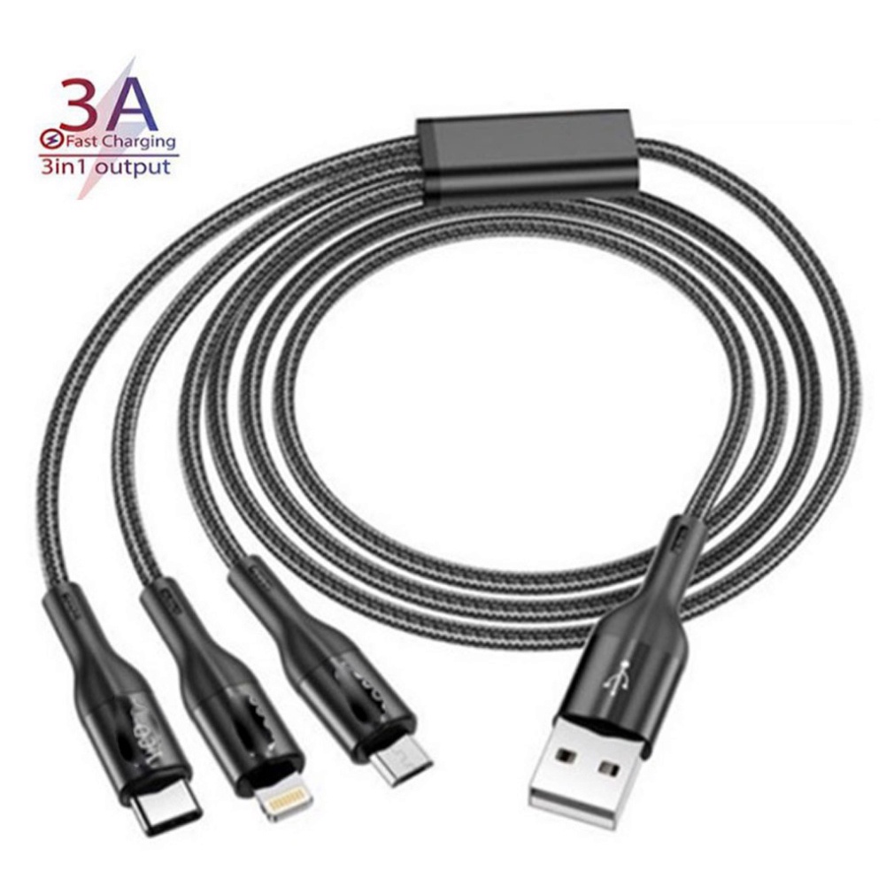 Cáp sạc nhanh 3 đầu Hoco + Micro USB + Type-C -Bọc dù X2 Max-Hàng