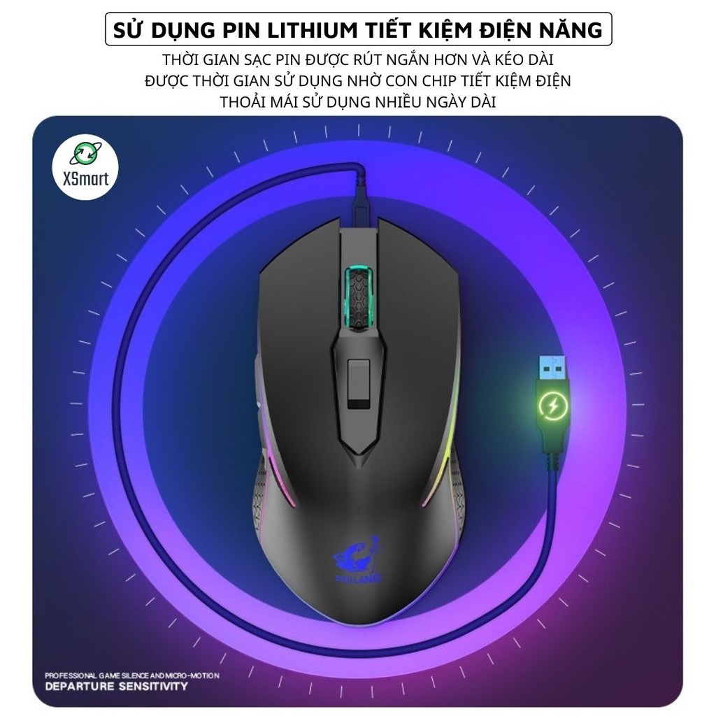 Chuột không dây gaming X9 Led đổi màu siêu đẹp pin sạc dùng cực trâu chỉnh được dpi tương thích cho máy tính laptop pc