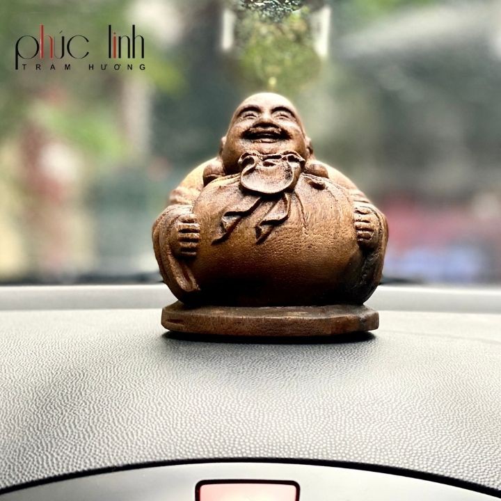 Tượng Phật Di Lặc để xe ô tô bằng Gỗ Trầm Hương Cao 9cm