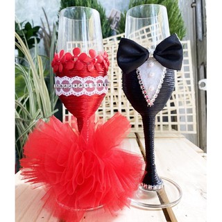 [HCM] Ly giao bôi cô dâu chú rể tone đỏ ren trang trí bàn tiệc cưới gallery