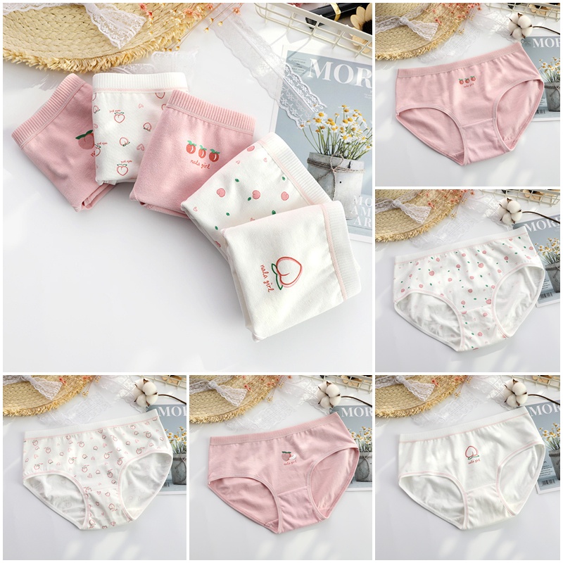 Quần Lót Cotton Màu Trơn Thoáng Khí In Họa Tiết Quả Đào Dễ Thương Cho Bé Gái 12-16 Tuổi