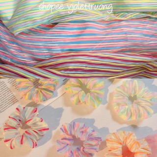 Vải voan sọc nhiều màu may cột tóc scrunchies