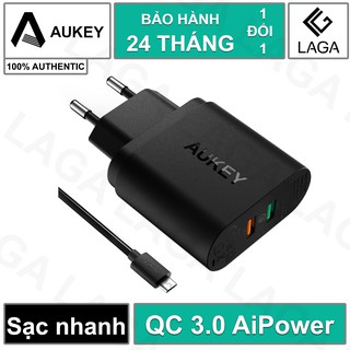 Cốc Sạc AUKEY 33W 1 Cổng Quick Charge QC 3.0 & 1 Cổng AiPower - PA-T13 - LAGA