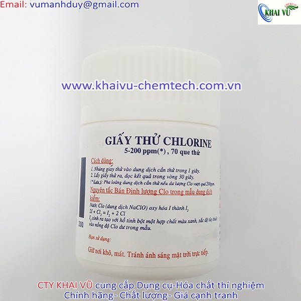 Giấy test chlorine (Clo) 5-200ppm Hộp 70 que thử