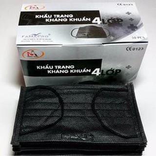Hộp 50 cái khẩu Trang Than Hoạt Tính 4 Lớp Nam Anh đen