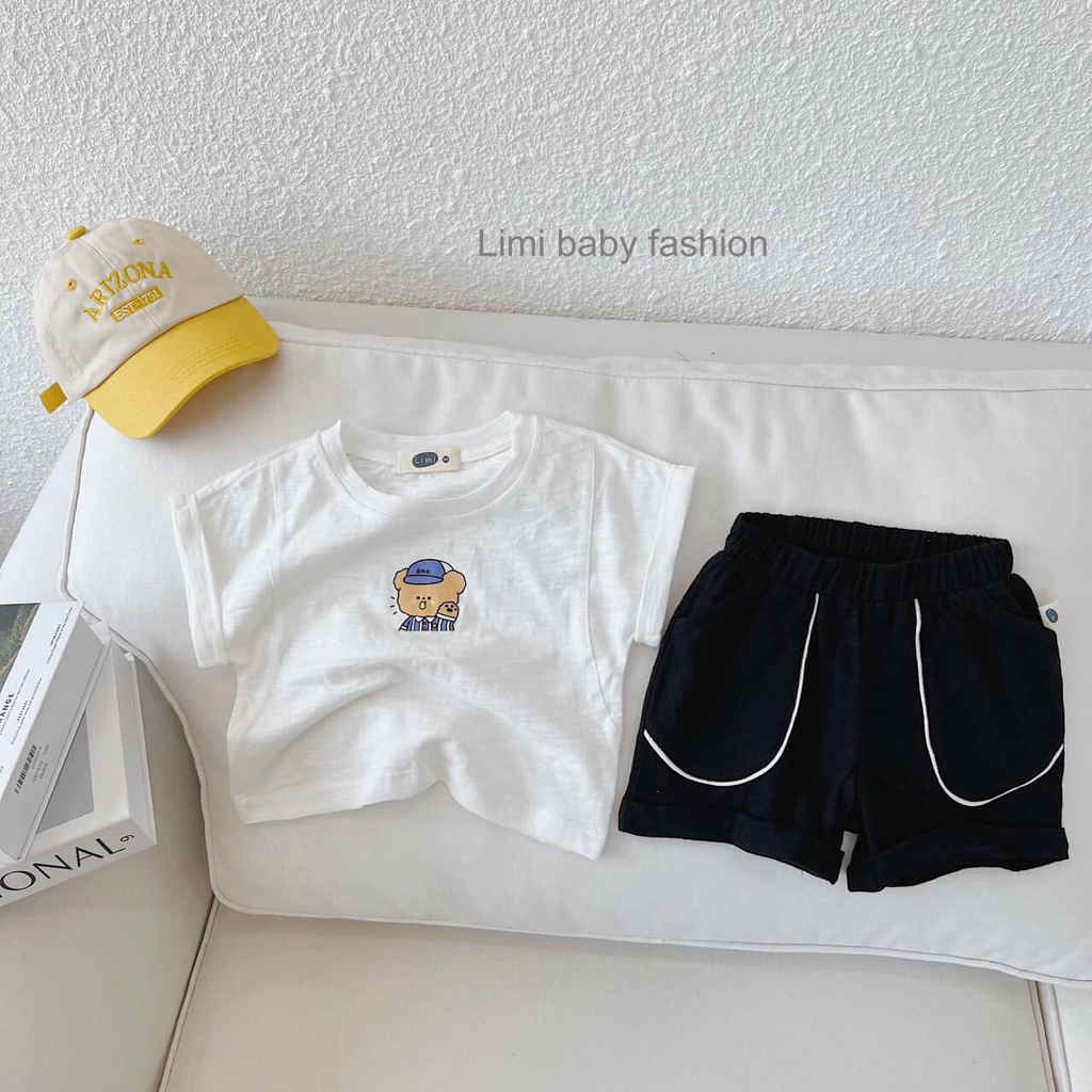 Bộ cotton xước cộc in gấu Limi cho bé