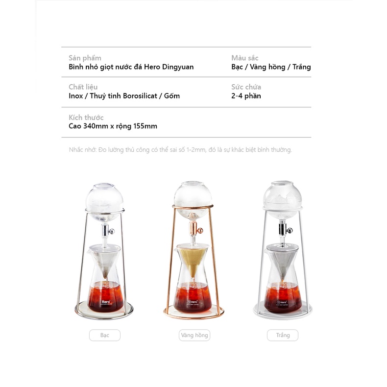 Bình pha cà phê lạnh Cold Drip nhỏ giọt Hero, dụng cụ pha cà phê Cold Drip Mini