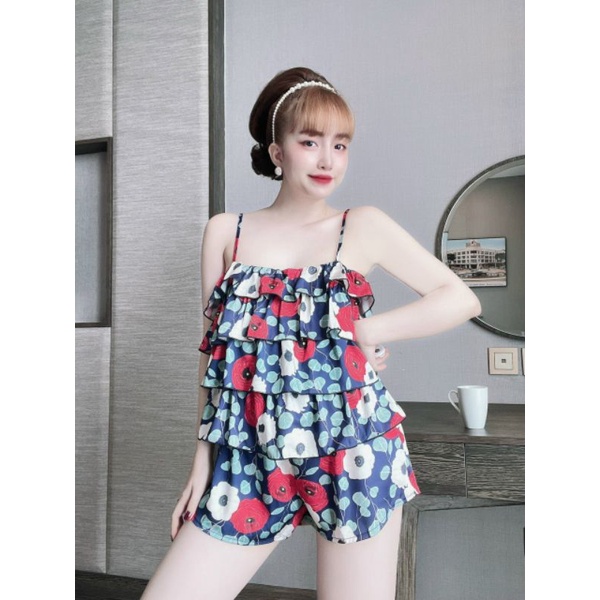 Bộ lụa tầng hoạ tiết siêu xinh xắn