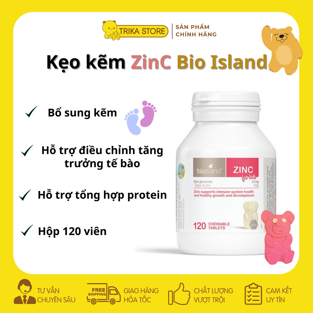 Kẹo kẽm ZinC Bio Island tăng sức đề kháng cho bé từ 1 tuổi hộp 120 viên kẹo gấu